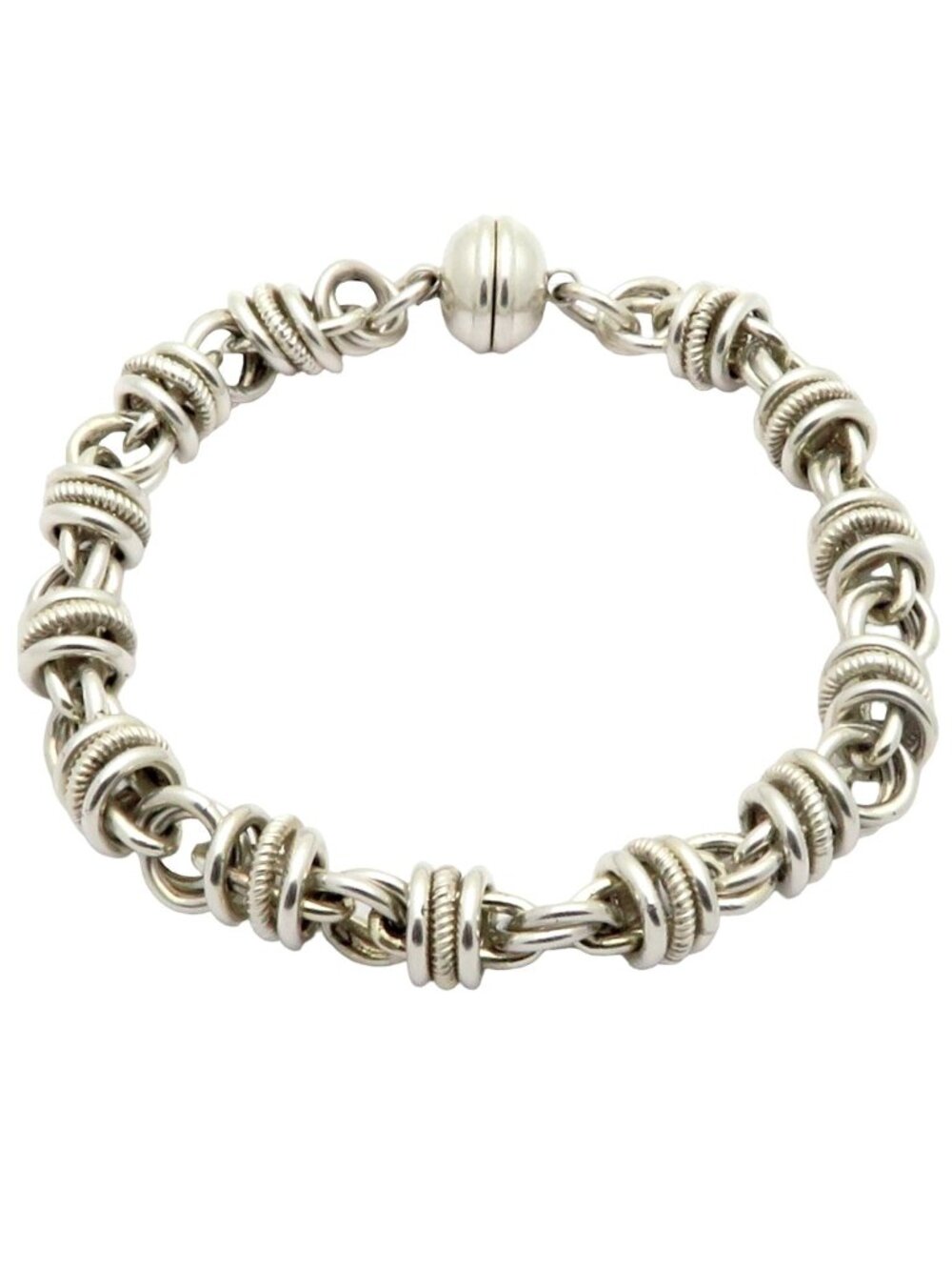 Vintage Milor Italy Sterling Silver Interlocking Link Magnetic Bracelet 8” 25.6g